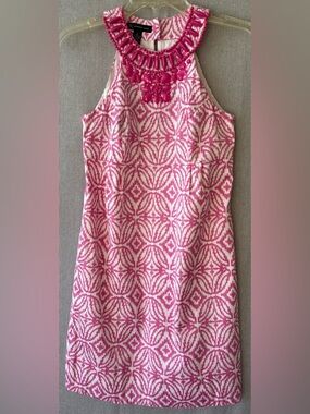 INC International Concepts Hot Pink and White Beaded Neckline Dress